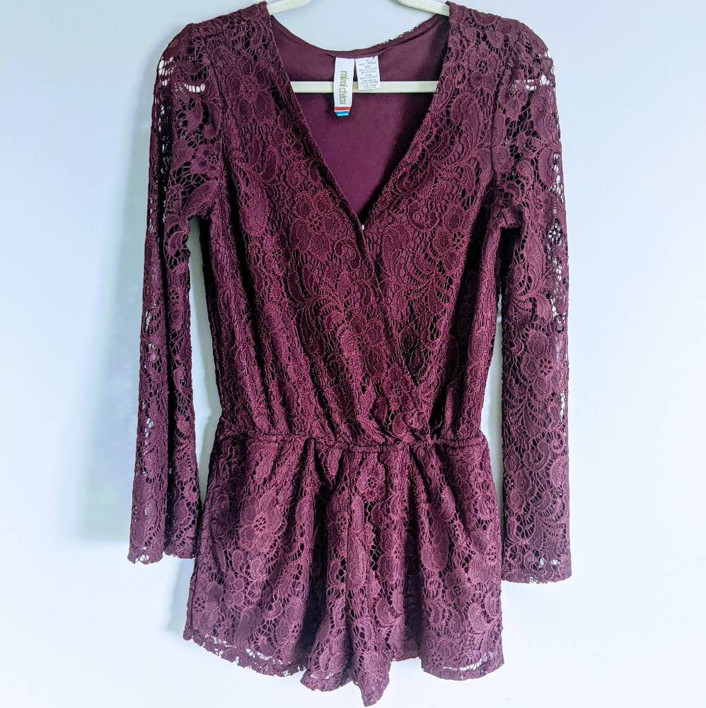 Mimi Chica Maroon Lace Long Sleeve Romper